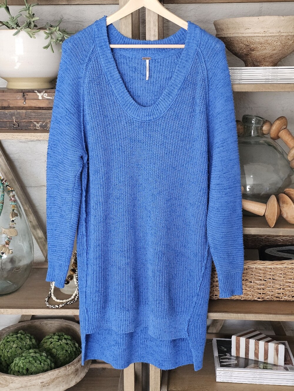 Free People Sunday Scoop Oversized Tunic Sweater Dress Cerulean Sz S